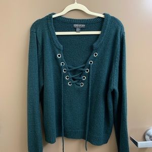 PLUS SIZE Forever 21 cropped lace up sweater